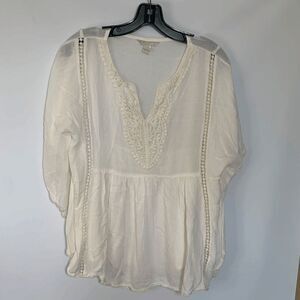 Pure by Exist Women's Semi-Sheer Notch Neck Butterfly Sleeves White Top Size S